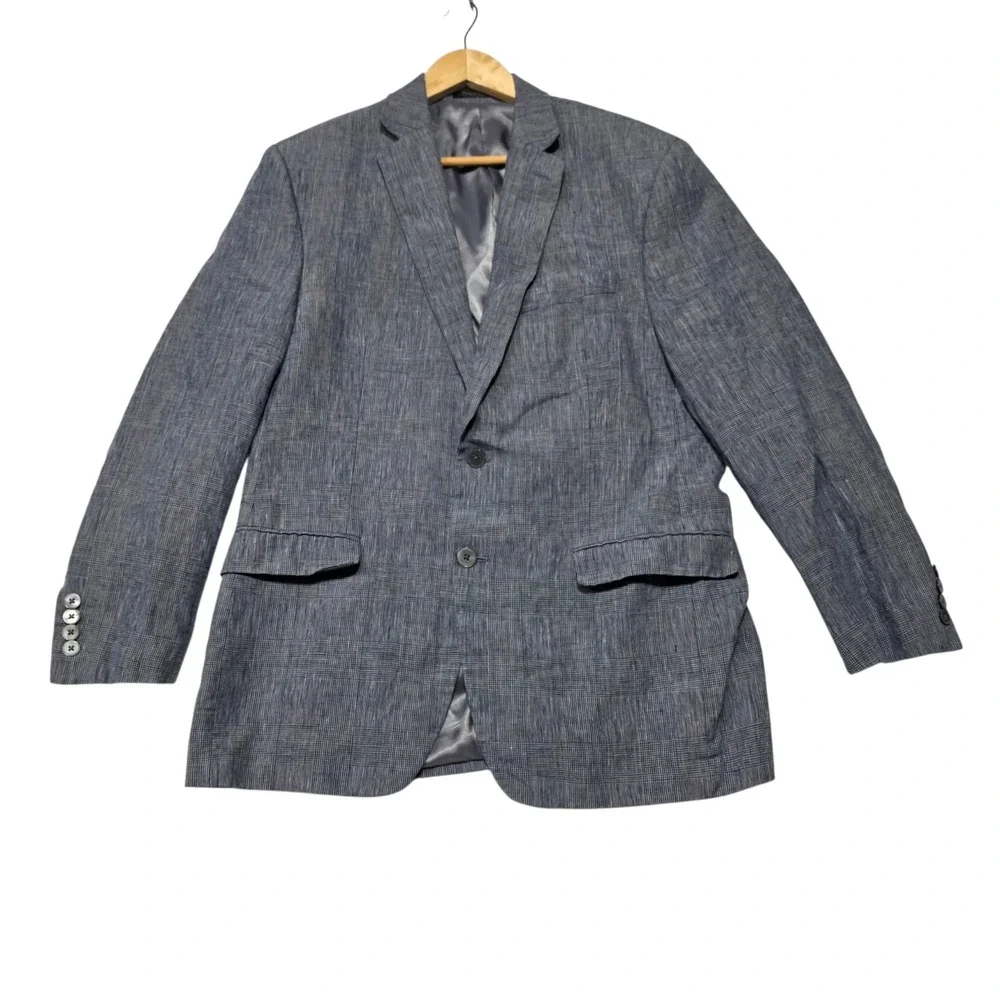 Lauren Ralph Lauren Blazer Mens 40R Blue Linen Plaid Sport Coat Jacket 2-Button